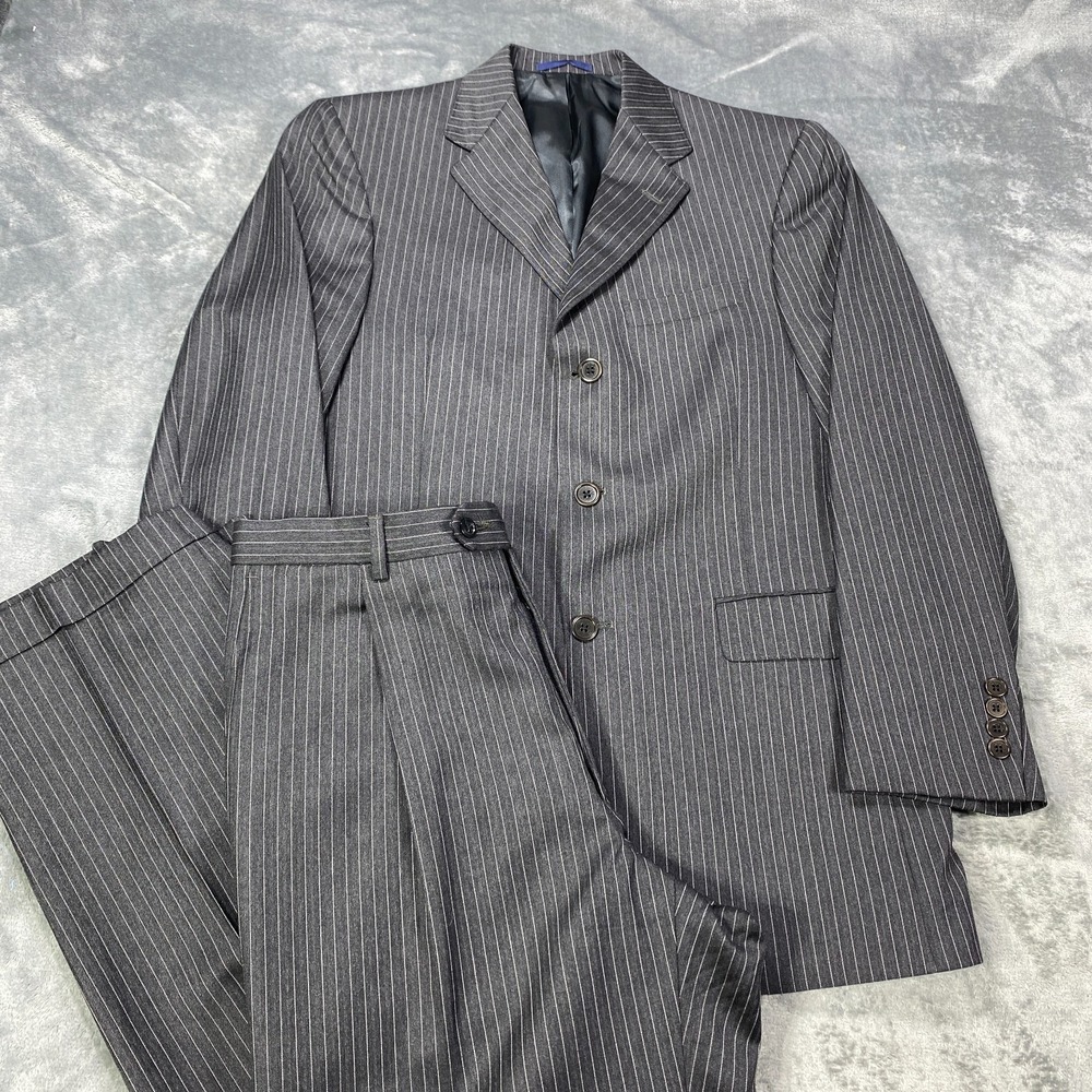 Vintage Loro Piana Daniel Cremieux Suit 38R Gray 32x31 Pinstripe Union Made USA